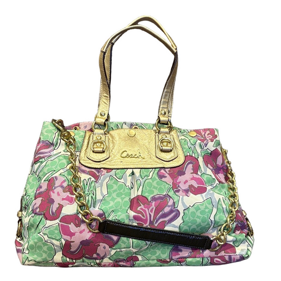 Coach Handbags - Coach Ashley Floral Tote in Pink, Green & Gold